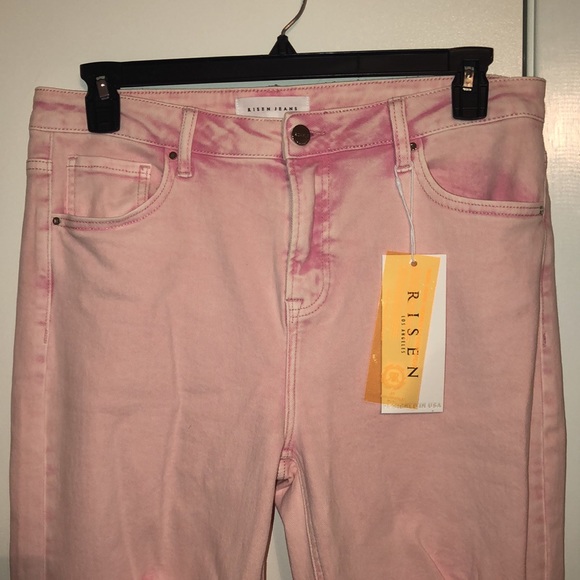 NWT Risen Acid Pink High Rise Knee Distressed Straight Pants 15/32 - Picture 3 of 9